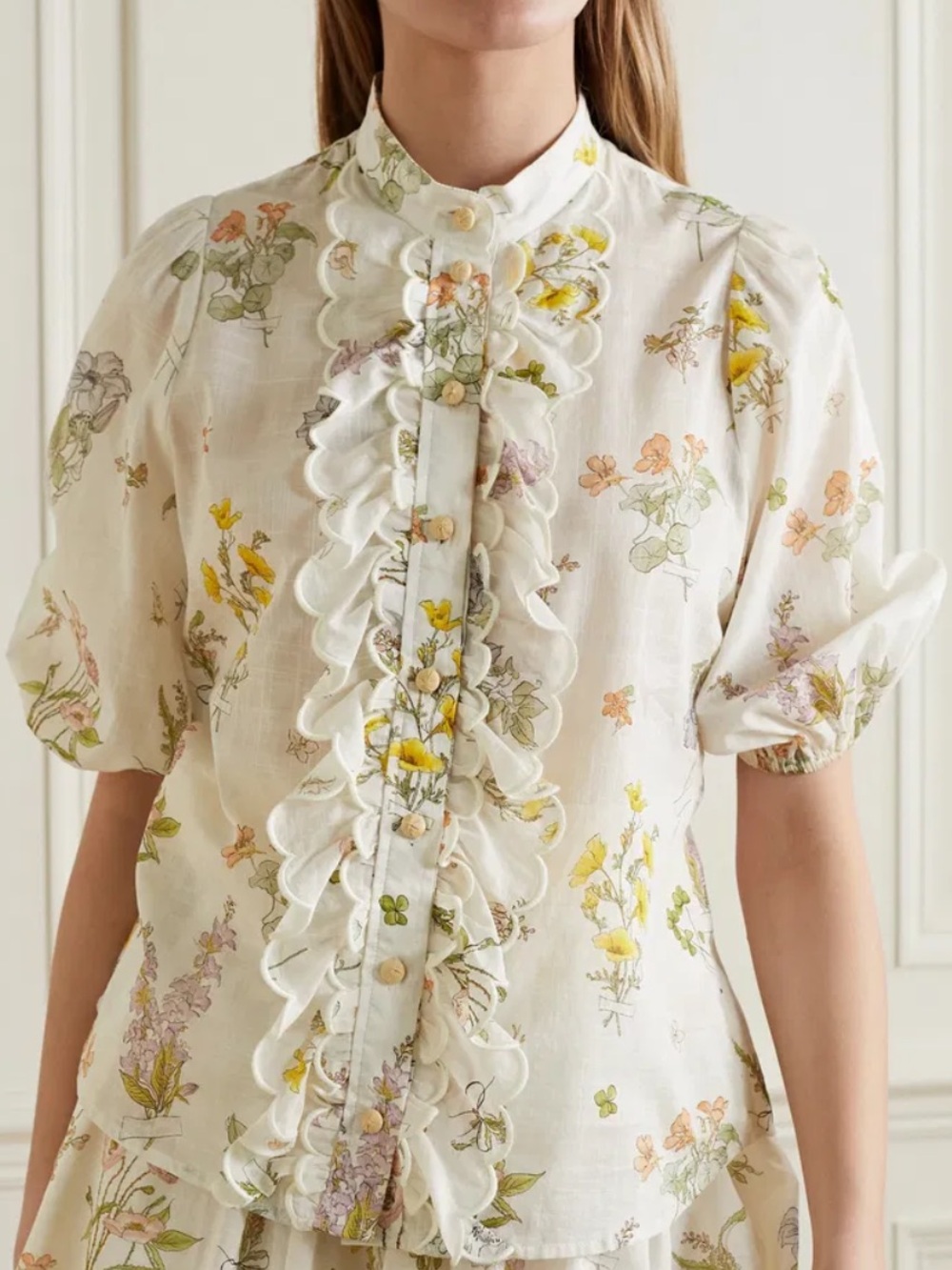 ZIMMERMANN Jeannie Ruffled Floral Print Cotton Voile Blouse 🌼